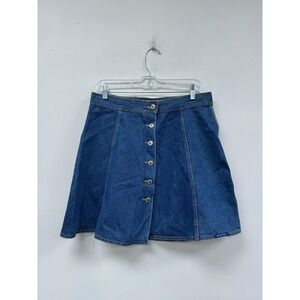 Vintage No Excuses Skirt 30" 15/16 Blue Denim Button A-Line Femme Fatale Y2K‎